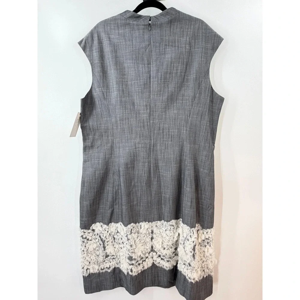 Pamella Roland 2 Pc Dress Coat Set Womens 18 Gray Luxe Floral Lace Trim Evening
